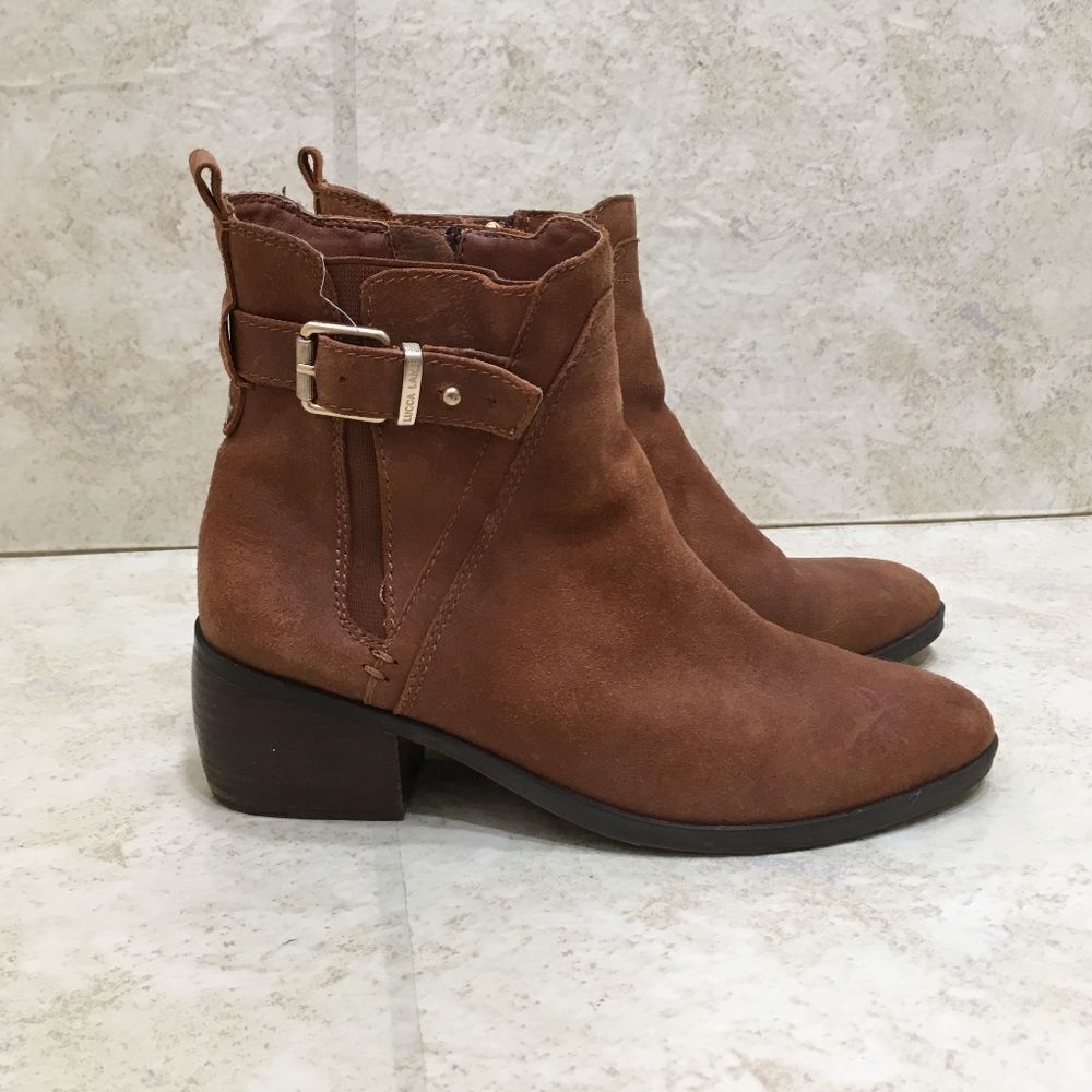 LUCCA LANE MEYNA ANKLE BOOTS IN BROWN LEATHER